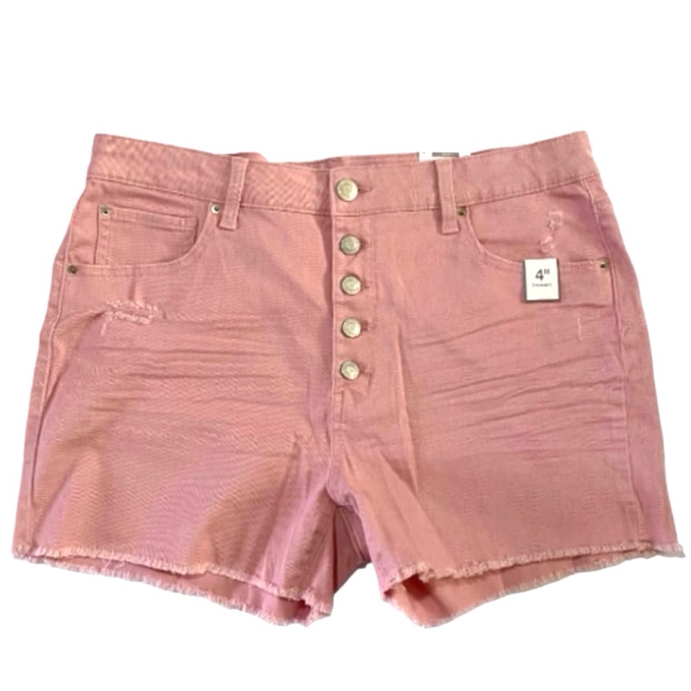 TIME AND TRU Plus Size High Rise Dusty Pink Distressed Denim Shorts Size 16